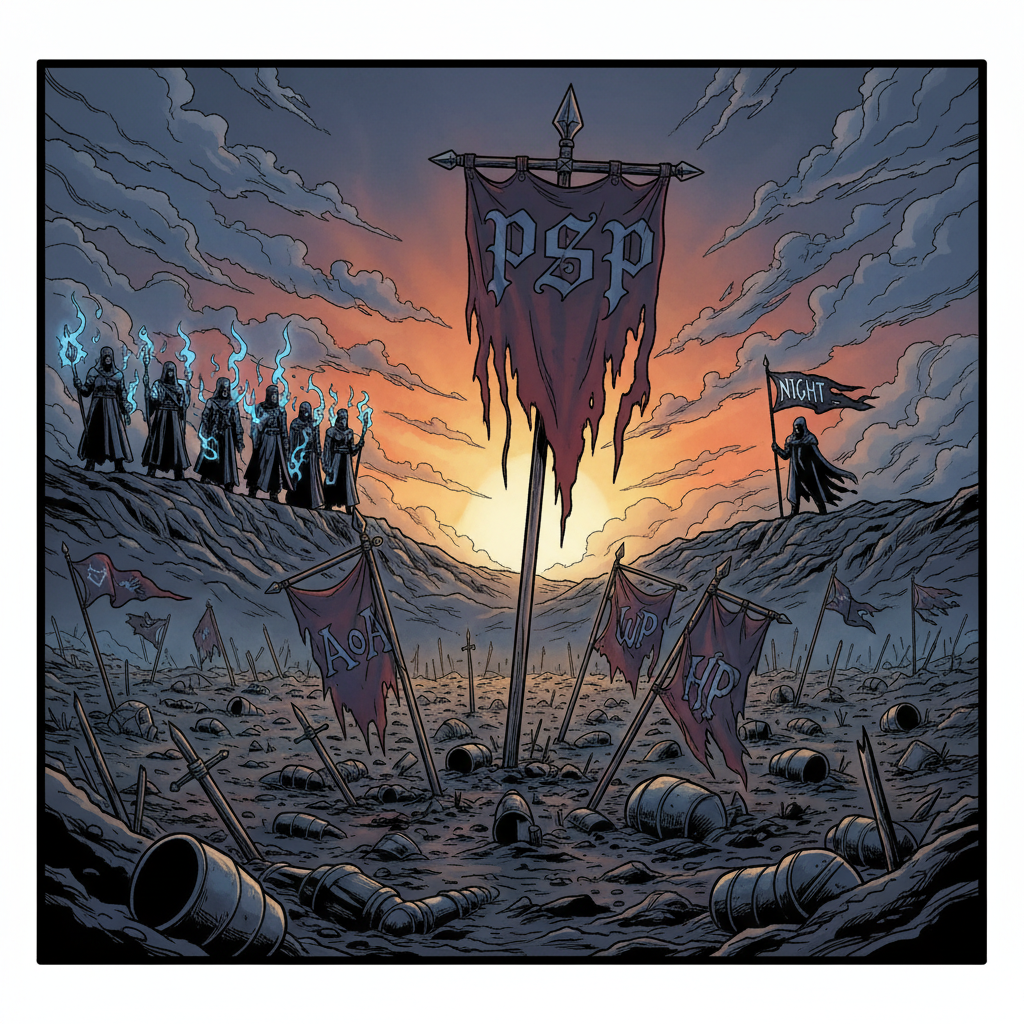 PSP wins the round — AoA, WP, HP banners broken on the battlefield